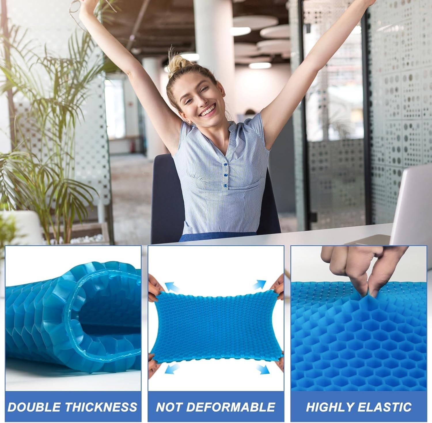 Pressure Relief Gel Seat Cushion Relieves Lumbar Hip Leg Back & Sciatica Pain