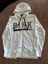PINK VICTORIA SECRET MINT HOODED ZIP FRONT WOMEN'S JACKET LS SIZE L GENTLY WORN