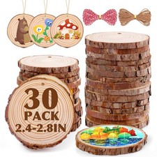30 Pack Wood Slices for Crafts,2.4-2.8In Unfinished Natural Wood Rounds with Tre