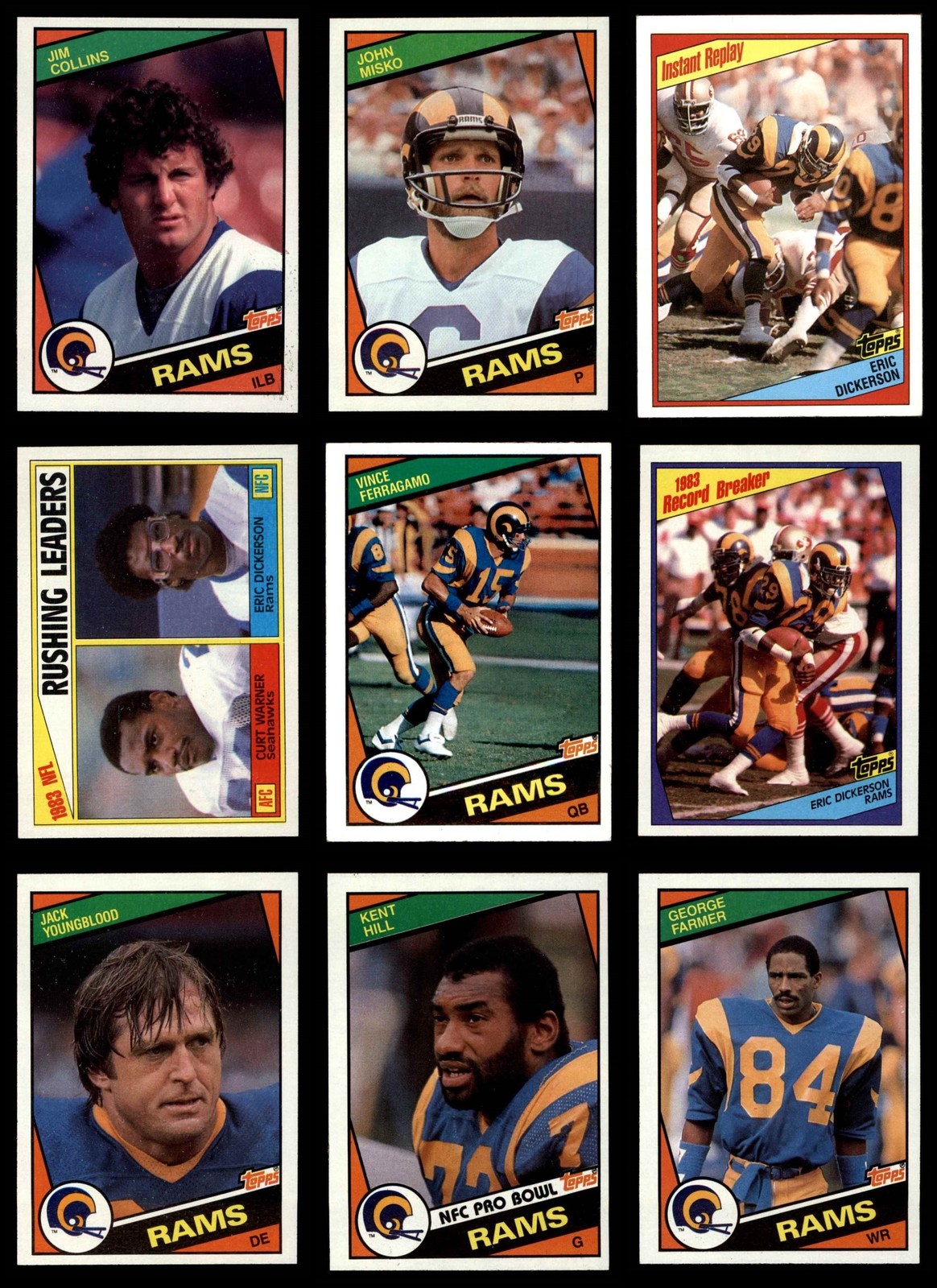 1984 Topps Rams Almost Complete Team Set 8 - NM/MT 6997619 (11 / 14 cards)