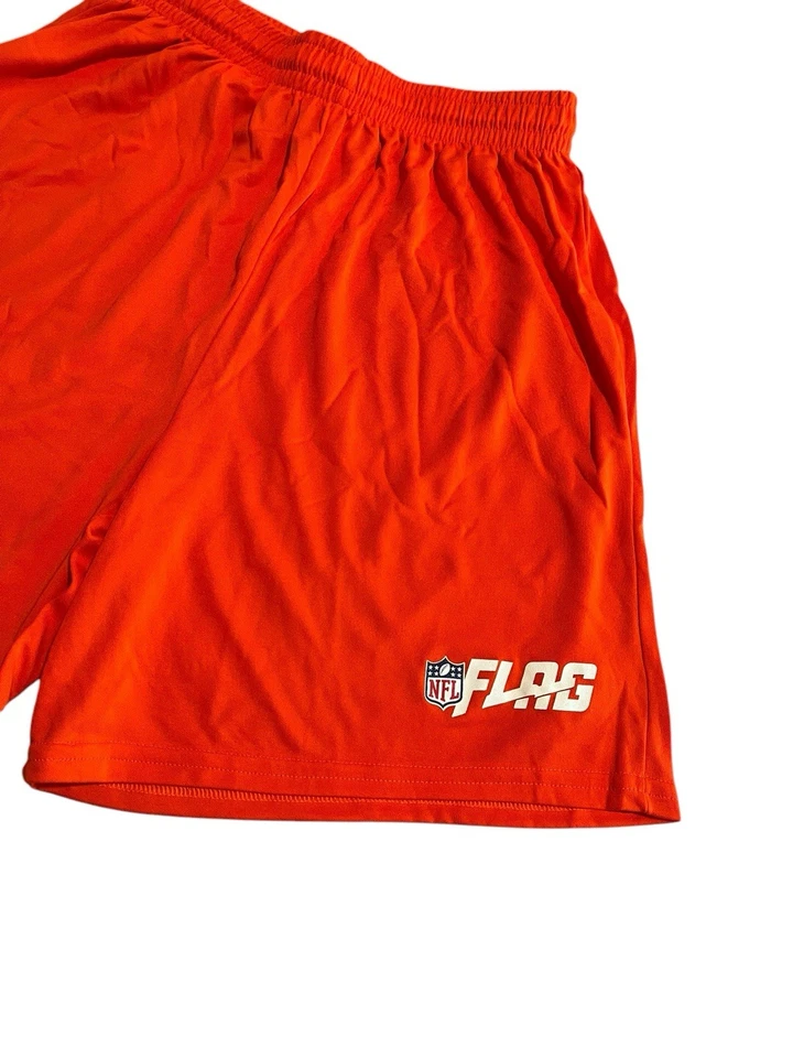 NFL 旗帜短裤青少年尺寸大号橙色国旗足球抽绳无口袋新品 — 第 3/4 张图片