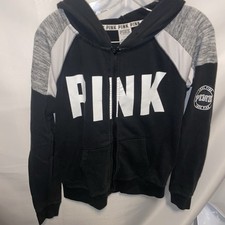 Victoria's Secret Full Zip Hoodie Size Small Black white