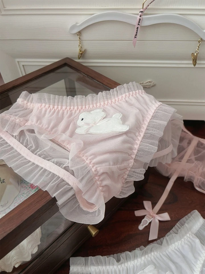 2025 Otoño Invierno Conejito Hada Algodón Forro Malla Transparente Felpa Bordada Panty Foto 2 de 4