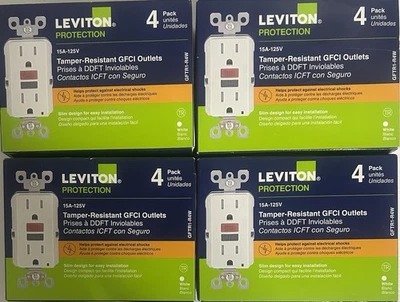 Leviton Protection GFTR1-R4W 15A Tamper Resistant GFCI Outlets 4 PACK FREE SHIPP