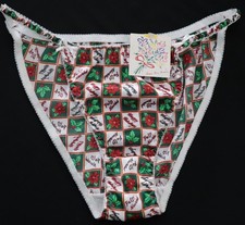  ELASTIC Sears TRUE VTG 90s X-Mas Polyester Satin String Bikini Panty MEDIUM