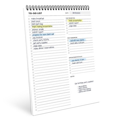 To Do List Spiral Notepad 8.5x11 52 Sheets - Multiple Functional Sections - D...