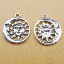 20PCS Antique Silver Tone Alloy Sun, Crescent Moon Charm Pendant JHS533