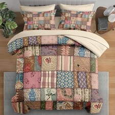 Comforter Set Size, Country Flower Retro 7 Pcs Bedding Queen Country Patchwork