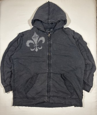 Vintage 2000s Y2K Affliction Men's 2XL Grunge Black Zip Hoodie Graphic Skull 