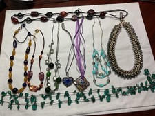 Lotto bigiotteria grande lavoro costume stile misto collane cordate vetro x9, vintage 2 mod