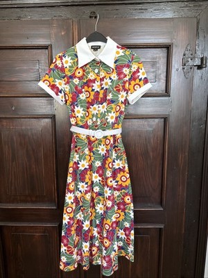 Kleid -60s /70s Hippie Flower Power - Gr. S - Bright and Beautiful - Top Zustand