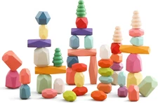 OESSUF Stacking Rocks 48Pcs Stacking Blocks Balancing Stacking Stones Wooden Bui