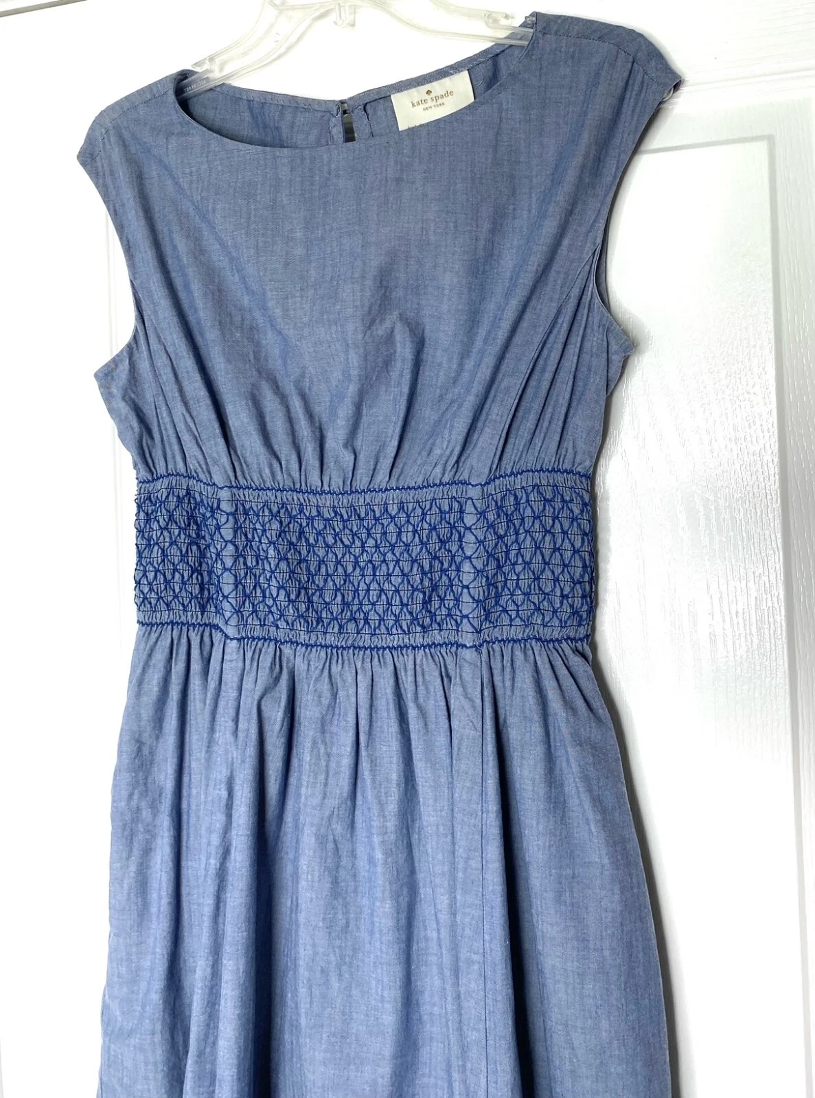 Abito Blaire KATE SPADE New York Chambray blu vita fumè plissettato cotone 8 M