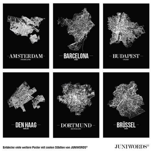 Juniwords City Poster, Munich, Black, Art Print Plan Map - Picture 3 of 7