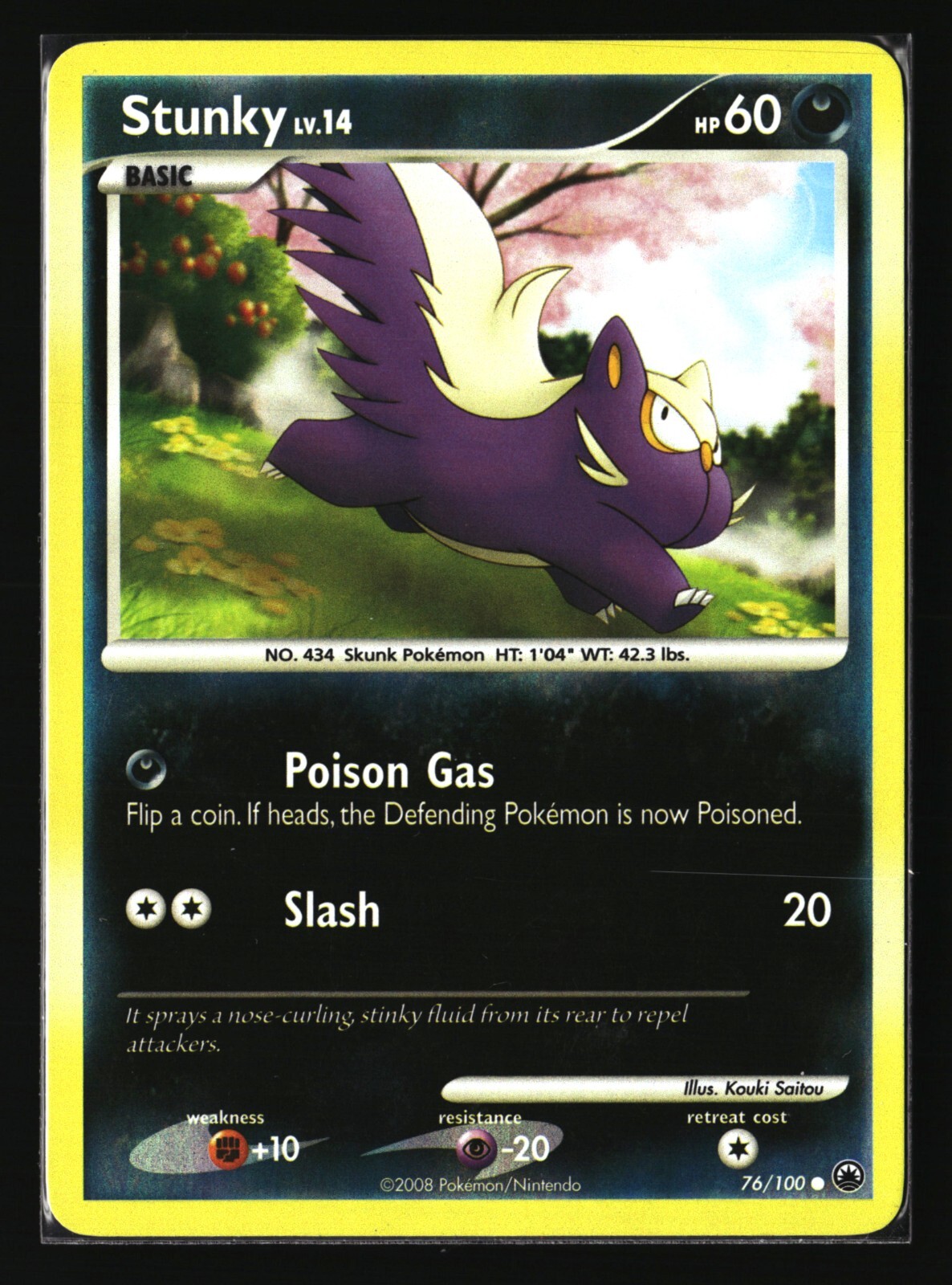 Pokemon STUNKY 76/100 Reverse Holo (2008 Majestic Dawn) LP/Light Play