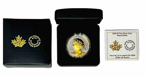 2024 $1 CANADA PROOF PEACE SILVER DOLLAR 1OZ ULTRA HIGH RELIEF GOLD GILT OGP/COA