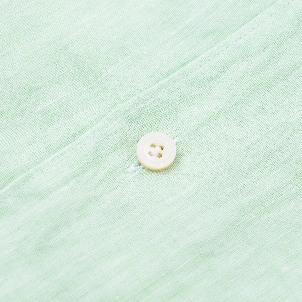 Camisa Finamore Napoli S/S 25 de lino verde con cuello extendido de una pieza 16 nueva con etiquetas Foto 3 de 4