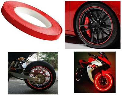 Rocchetto Striscia Adesiva Ruote Cerchi Rosso Fluo Applicatore