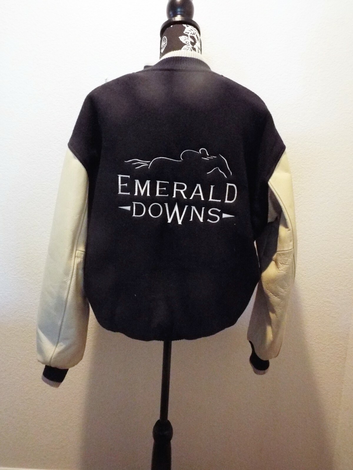 EMERALD DOWNS Men's Letterman Jacket Leather/Wool S… Gem