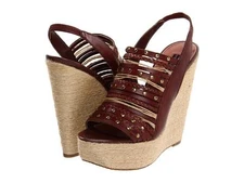 Steve Madden Breanna Cognac Sling back Wedge Platform Sandals Brown Braided 