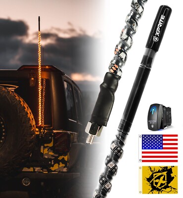 4FT GMRS Radio Antenna Amber LED Whip Light For Jeep UTV ATV SUV Pickup Truck RV