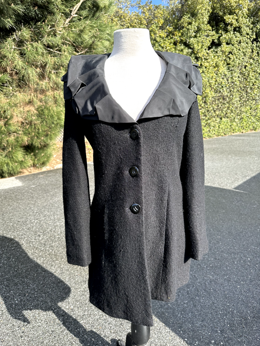 CAbi Coat Extra Small Black Editor in Chief Ruffle Collar Wool Jacket Long  Women