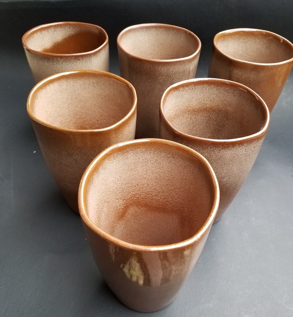 6 Frankoma Pottery Plainsman Brown Tall Cup Tumbler Mid Century Vintage
