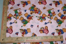 Pink Background Teddy Bears All Over Design Fabric 1 Y x 44" Cotton Quilting New
