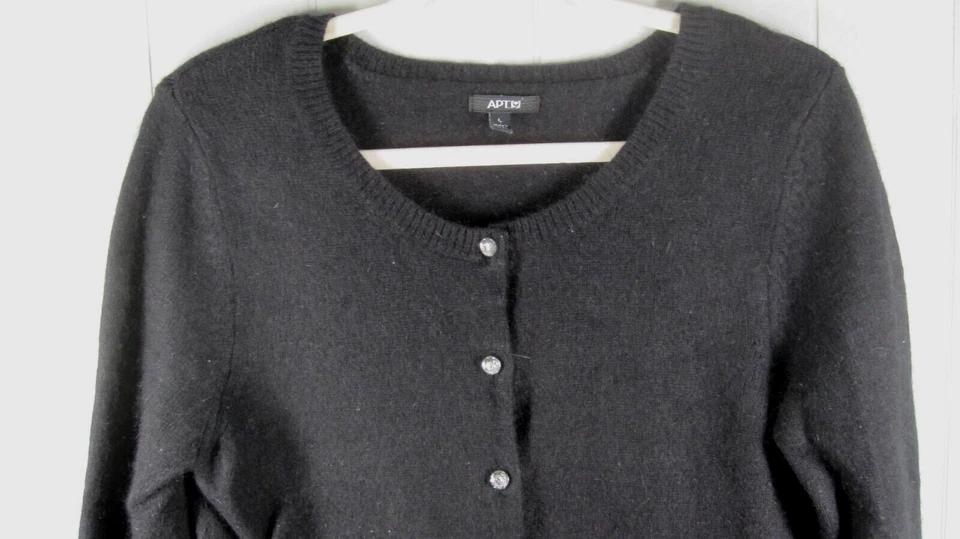 Cárdigan Suéter Junior L Negro Angora Conejo Bling Botón Cápsula Preppy Difuso Foto 3 de 4