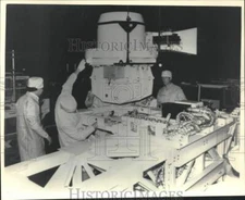 1984 Press Photo Technicians prepare the Large Format Camera for shuttle launch