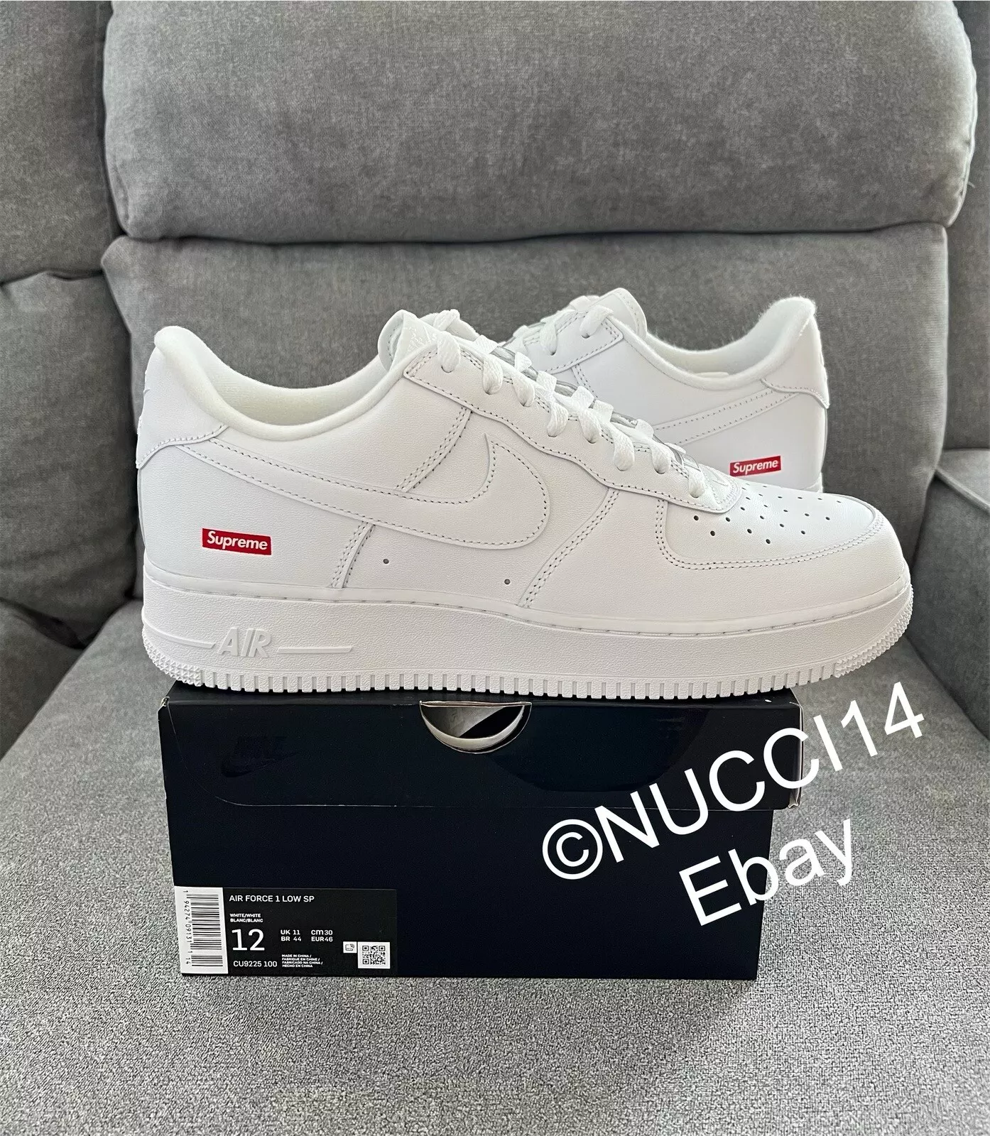 Taille 12   Nike Air Force 1 One Low Supreme Blanc AF1 avec reçu CU9225 100