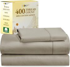 Ultra-Soft 100 Cotton Twin XL Sheets Set, 400 TC Cooling Sateen - Taupe