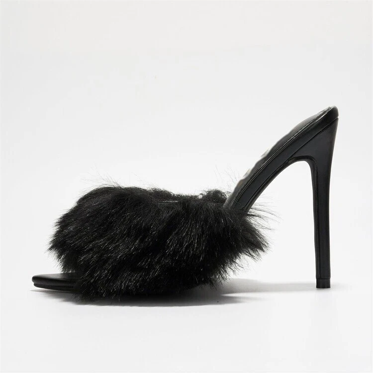 Mujeres Mulas Zapatos sin cordones Moda Tacones de aguja altos Zapatillas de piel Fiesta Noche Foto 2 de 4