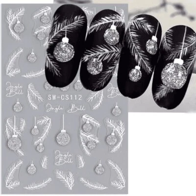 NAIL STICKERS FLOWERS TULIPS 5D Nail Art Sticker Aufkleber geprägt Glitzer Weihnachtskugeln Federn (CS112)