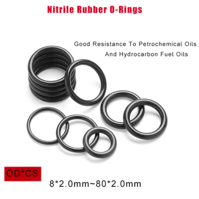 Black 2mm Cross Section O-Rings NBR Nitrile Rubber 8-80mm OD Oil Resistant Seals