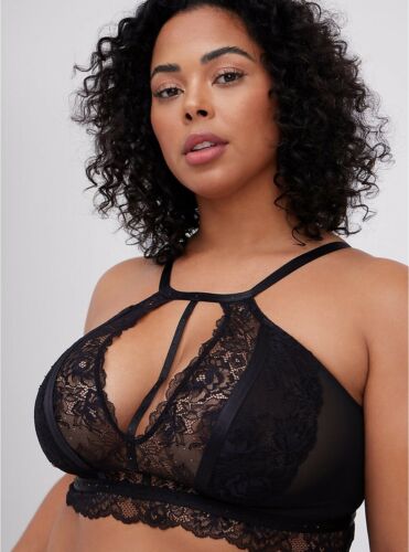 Torrid High Neck Strappy Bralette Lace Black NWT New 6X - Picture 1 of 4