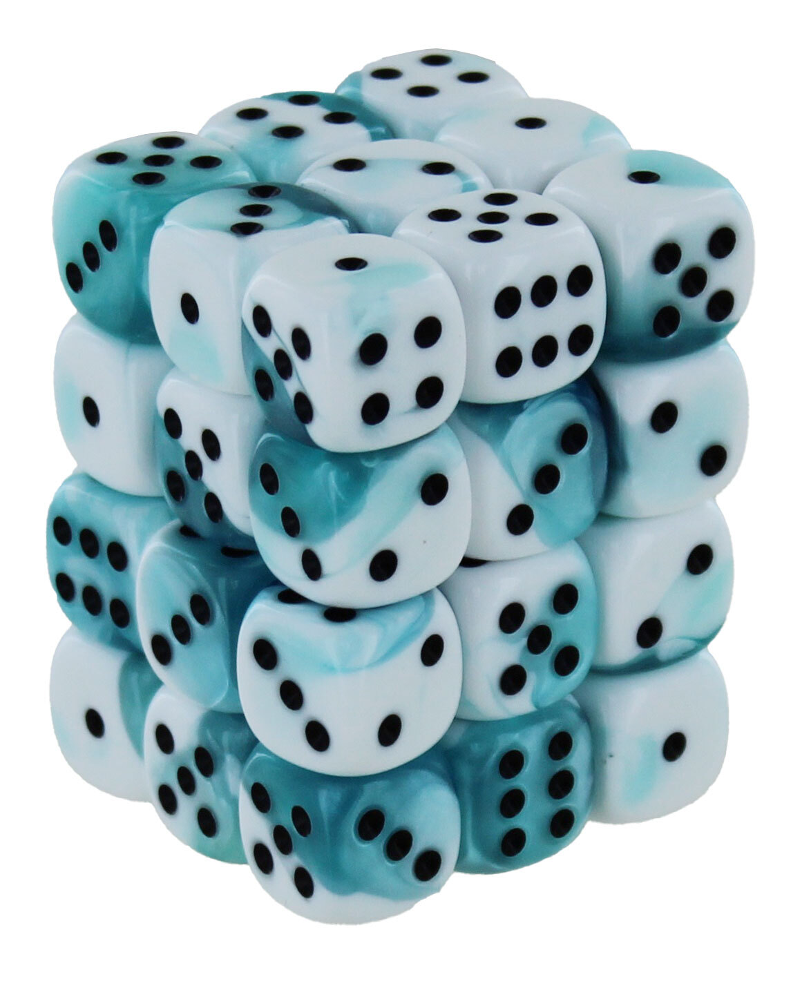 Наборы шахматных кубиков d6: Бирюзово-белый Gemini с черным шестигранным кубиком диаметром 12 мм
