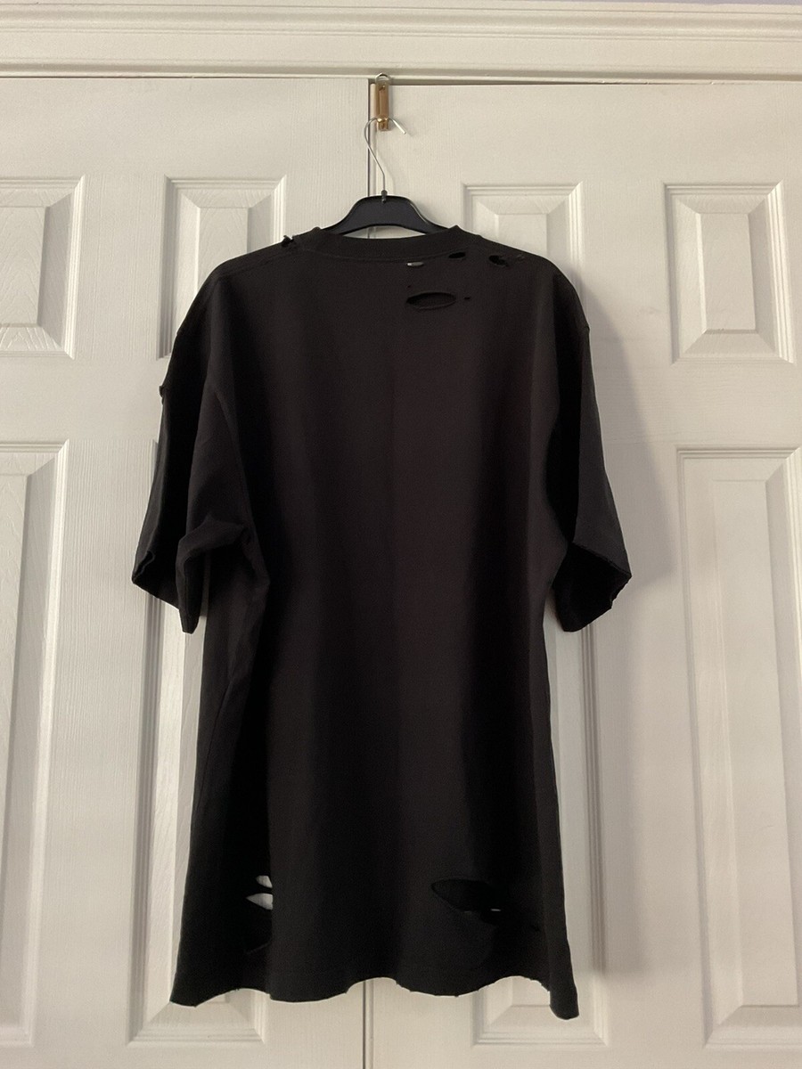 【BALENCIAGA】CAPS DESTROYED Tシャツ BOXY CAPS Caps Destroyed Flatground T-shirt, Turquoise And White | The