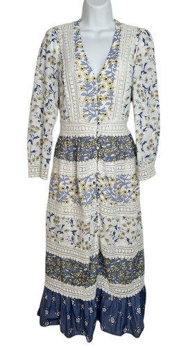 Anthropologie Roberta Midi Dress Floral Prairie Boho Cottagecore Blue White 8 - Picture 8 of 21