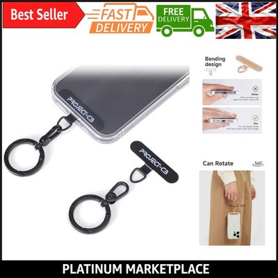 Universal Phone Tether Tab mit Federring & Metall Patch - Schwarz Handy...