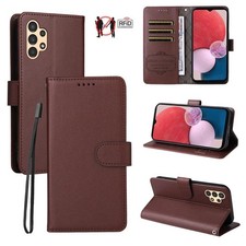 Étui en cuir portefeuille 3 cartes avec bloc texture RFID Litchi pour Galaxy