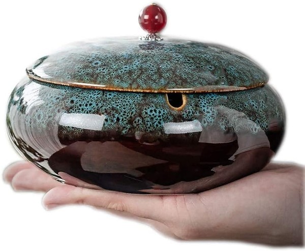 Keramik-Aschenbecher Mit Deckel, Winddicht, Zigaretten-Aschenbecher FüR Den-image
