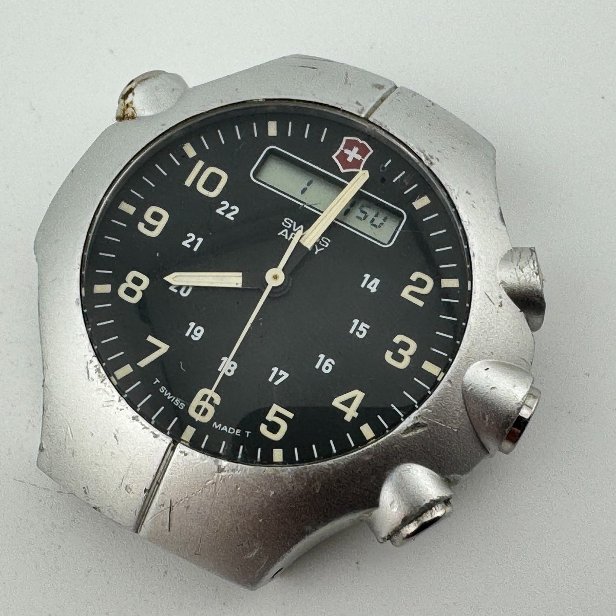 Swiss Army Victorinox Analog Digital Watch Men Silver Aluminum ~For Parts  Repair