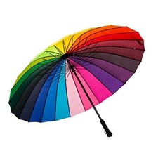 24 Ribs Large Umbrella Fashion Long Handle Straight Anti-UV Sun/Rain Rainbow