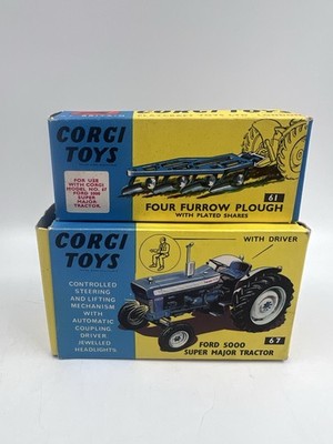 Corgi Toys 67 Ford 5000 Super Major Tractor + 61 Plough W Original