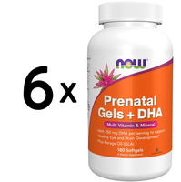 6 X Now Foods Prenatal Gels + Dha - 180 Softgels (277,77 Eur/Kg)