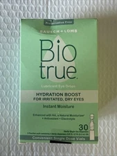 BioTrue Hydration Boost Lubricant Eye Drops 30 Single Dose Vials EXP 8/26 Sealed