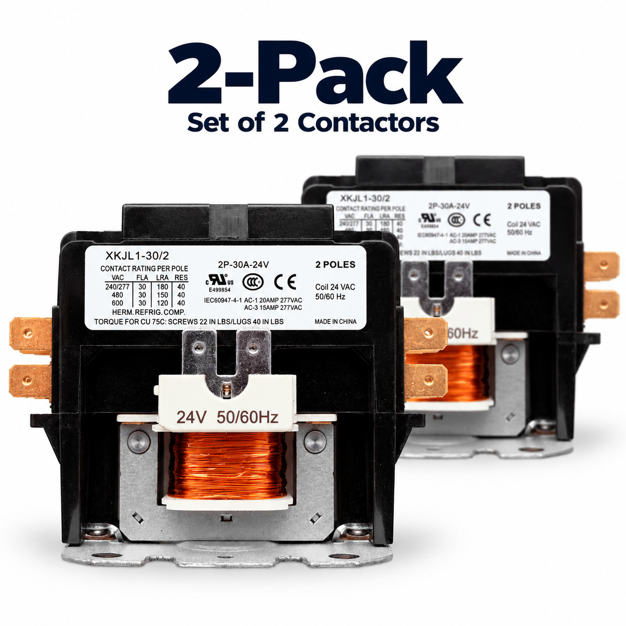 CoralVolt 2-Pole 30A HVAC Contactor 24V Coil Carrier Trane Goodman UL Rated-2pcs