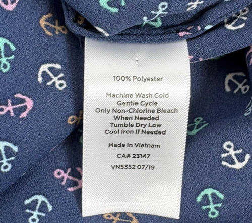 Talbots Women Large Anchor Button Up Blouse Navy Nautical Preppy V Neck Long Slv - Picture 8 of 9