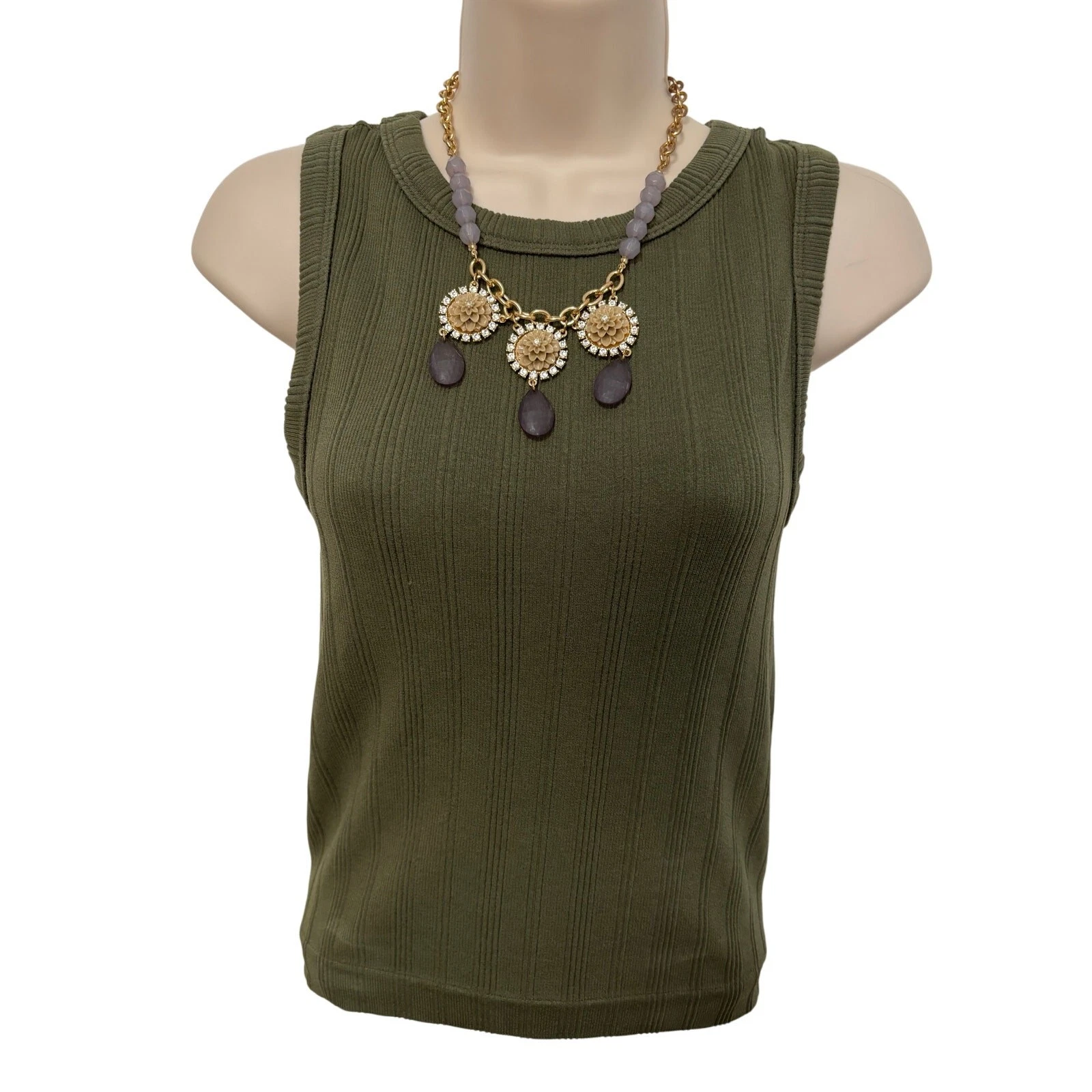 VETEMENTS Collana donna Plunder vintage floreale catena oro pietra lavanda perline primavera